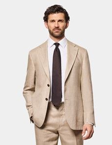 Tailored Fit Taupe Hopsack Linen Suit Jacket