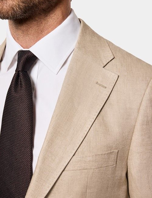 Tailored Fit Taupe Hopsack Linen Suit Trousers