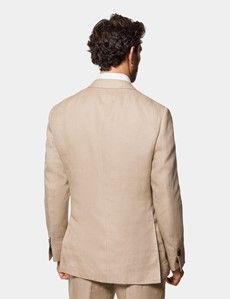 Tailored Fit Taupe Hopsack Linen Suit Jacket
