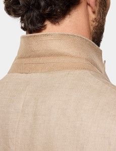 Tailored Fit Taupe Hopsack Linen Suit Jacket