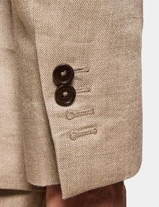 Tailored Fit Taupe Hopsack Linen Suit Jacket