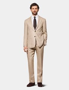 Tailored Fit Taupe Hopsack Linen Suit Jacket