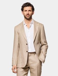 Tailored Fit Taupe Hopsack Linen Suit Jacket