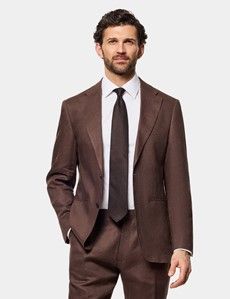 Tailored Fit Brown Linen Suit Jacket