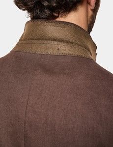 Tailored Fit Brown Linen Suit Jacket