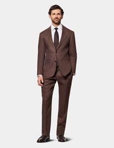Tailored Fit Brown Linen Suit Jacket