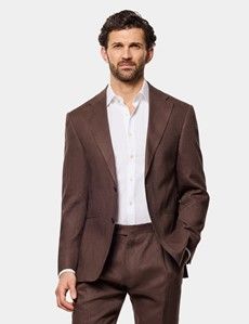 Tailored Fit Brown Linen Suit Jacket