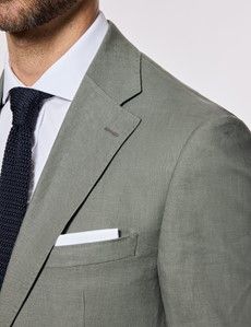 Tailored Fit Olive Linen Suit Jacket