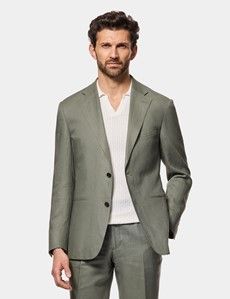 Tailored Fit Olive Linen Suit Jacket