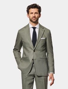 Tailored Fit Olive Linen Suit