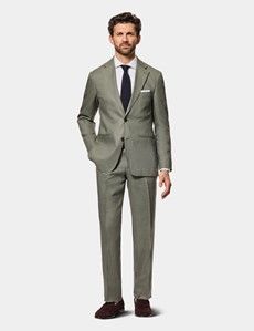 Tailored Fit Olive Linen Suit
