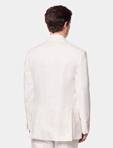 Tailored Fit Cream White Herringbone Linen Suit Jacket