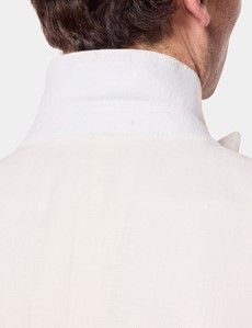 Tailored Fit Cream White Herringbone Linen Suit Jacket
