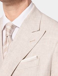 Tailored Fit Neutral Herringbone Linen Suit Jacket