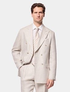 Tailored Fit Neutral Herringbone Linen Suit Jacket