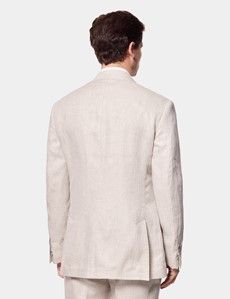 Tailored Fit Neutral Herringbone Linen Suit Jacket
