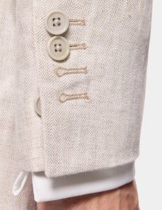 Tailored Fit Neutral Herringbone Linen Suit Jacket