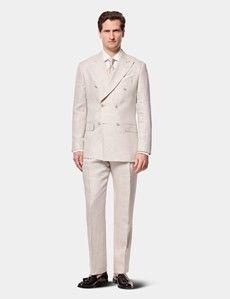 Tailored Fit Neutral Herringbone Linen Suit Jacket