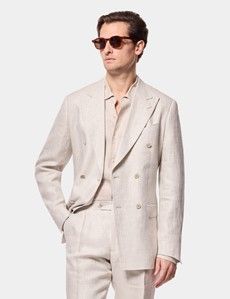 Tailored Fit Neutral Herringbone Linen Suit Jacket