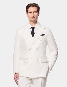 Tailored Fit Cream White Herringbone Linen Suit