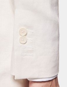Tailored Fit Cream White Herringbone Linen Suit