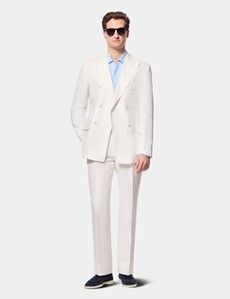 Tailored Fit Cream White Herringbone Linen Suit