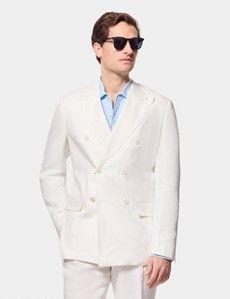 Tailored Fit Cream White Herringbone Linen Suit