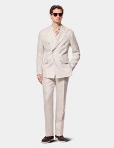 Tailored Fit Neutral Herringbone Linen Suit