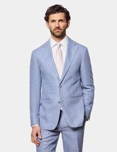 Tailored Fit Blue Linen Suit Jacket