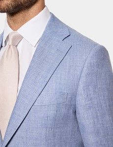 Tailored Fit Blue Linen Suit Jacket
