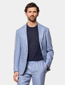 Tailored Fit Blue Linen Suit Jacket