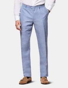 Tailored Fit Blue Linen Suit