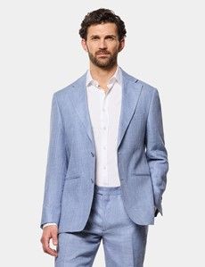Tailored Fit Blue Linen Suit