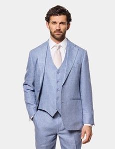 Tailored Fit Blue Linen Suit