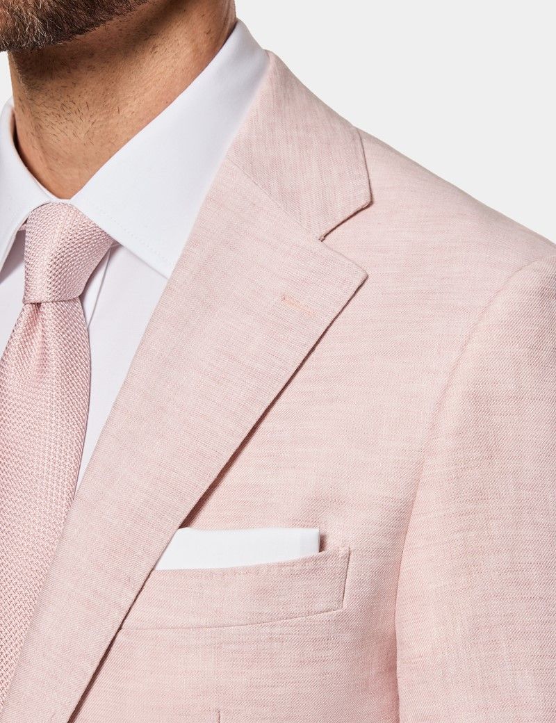 Tailored Fit Pink Linen Suit Jacket thumbnail 8