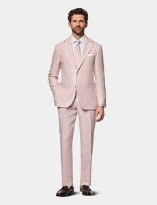 Tailored Fit Pink Linen Suit Jacket