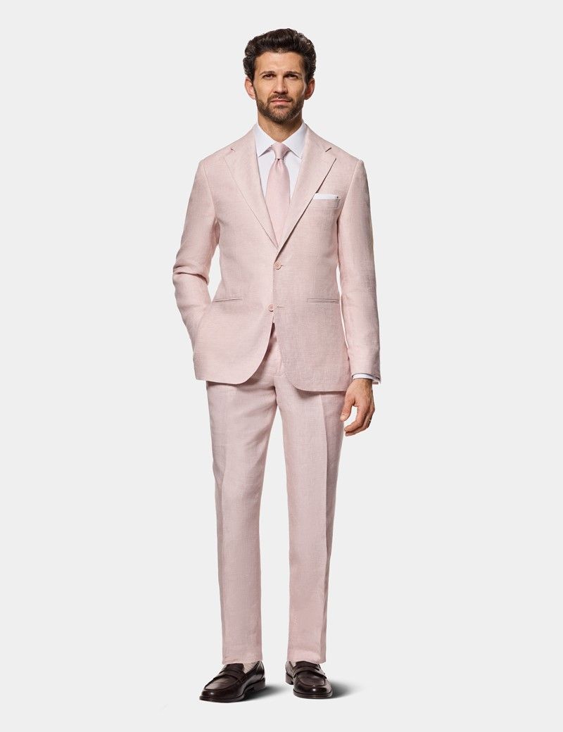 Tailored Fit Pink Linen Suit Jacket thumbnail 6