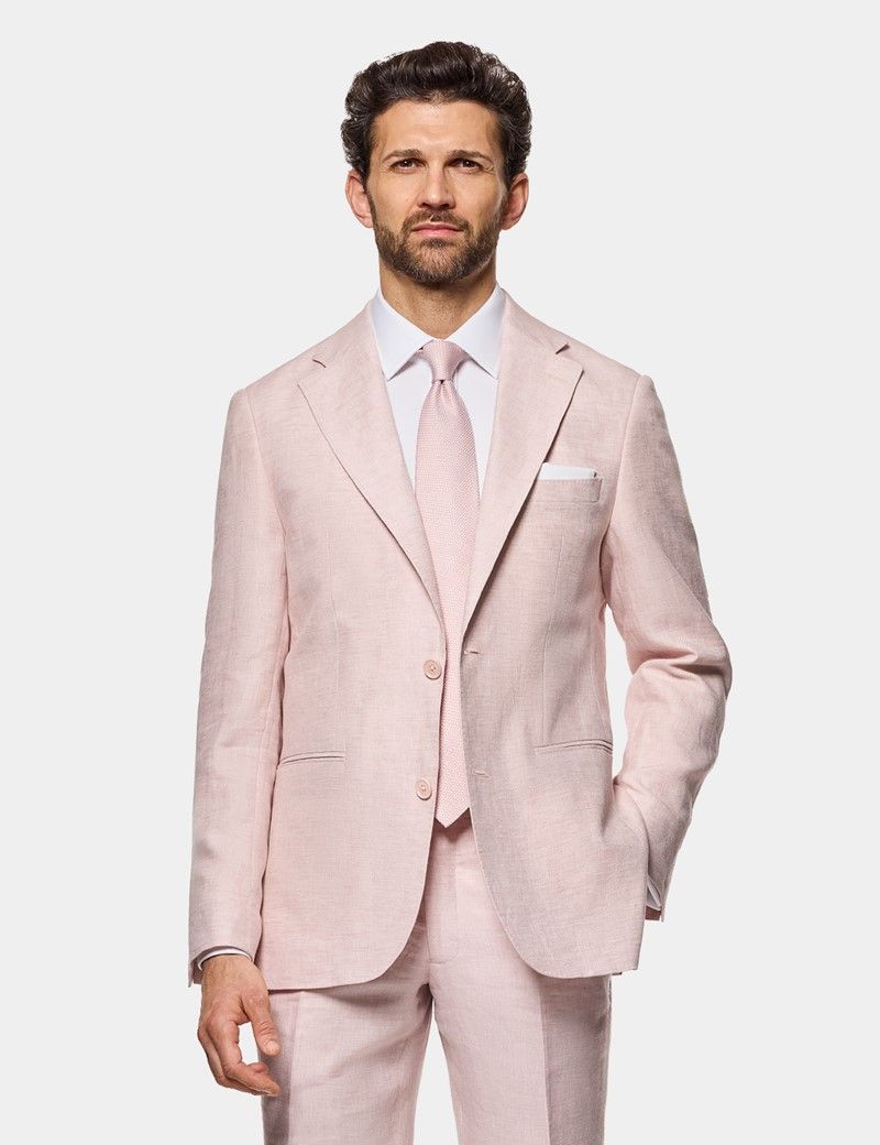 Tailored Fit Pink Linen Suit Jacket thumbnail 2
