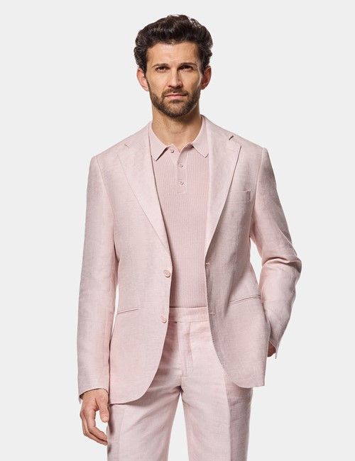 Tailored Fit Pink Linen Suit Trousers