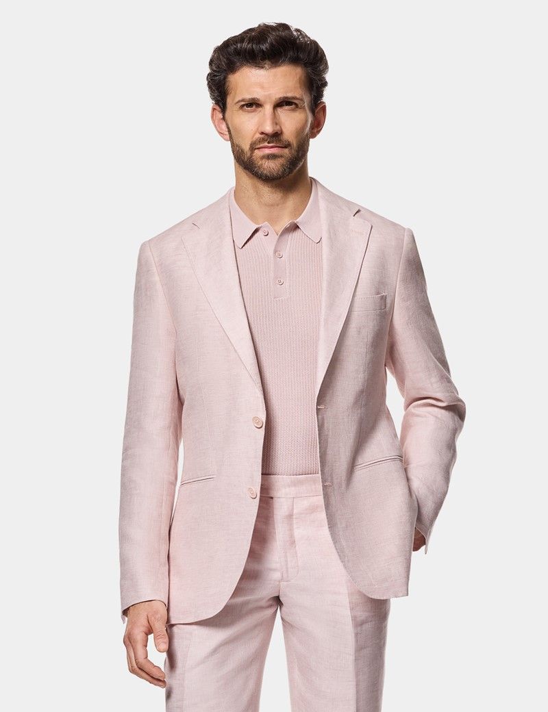 Tailored Fit Pink Linen Suit Jacket thumbnail 7