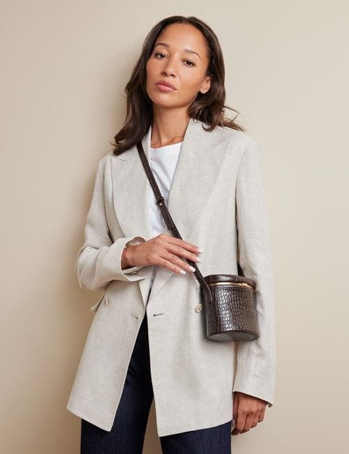 Stone Pleated Wide Leg Linen Trousers