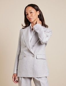 Relaxed Light Grey Twill Linen Blazer