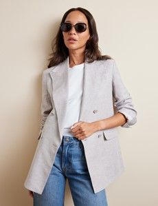 Relaxed Light Grey Twill Linen Blazer