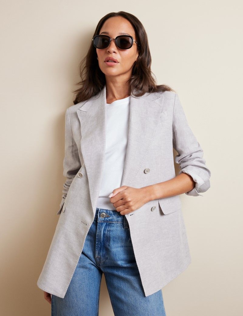 Relaxed Light Grey Twill Linen Blazer