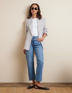 Relaxed Light Grey Twill Linen Blazer