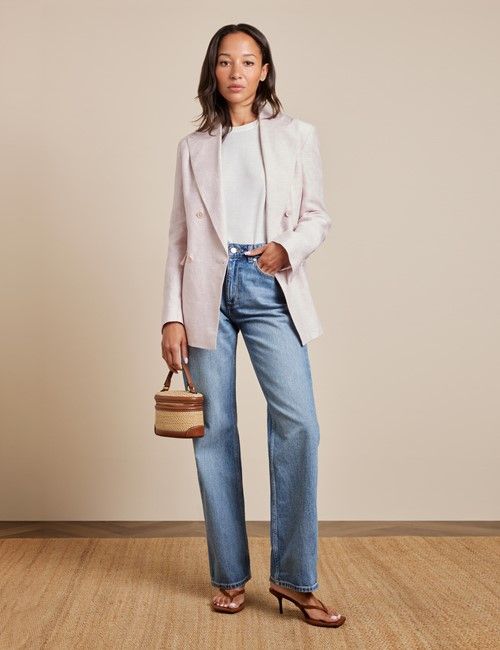 Pink Pleated Wide Leg Linen Trousers