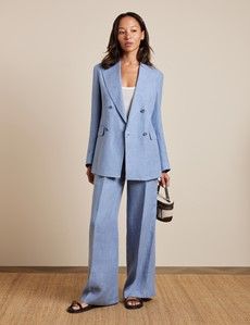 Relaxed Blue Twill Linen Blazer