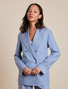 Relaxed Blue Twill Linen Blazer
