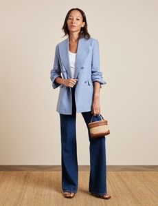 Relaxed Blue Twill Linen Blazer