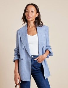 Relaxed Blue Twill Linen Blazer